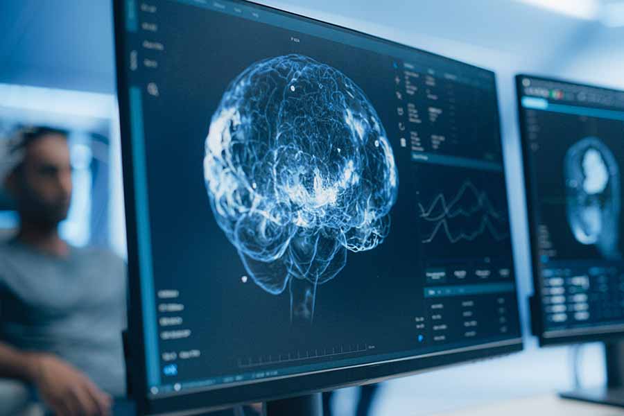 Computer screens showing brain monitoring